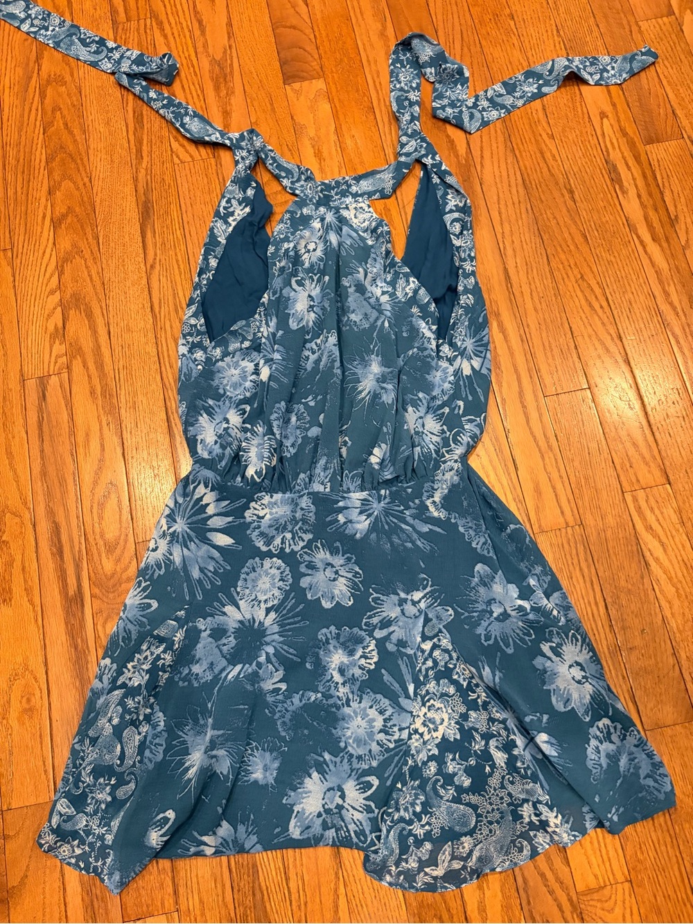 Free People Katerina Blue Floral Halter Mini Dress Medium - Picture 4 of 4